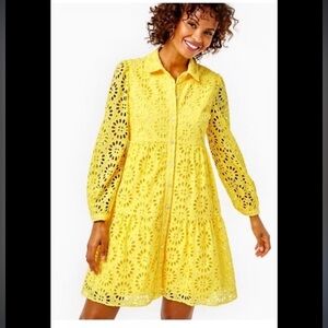 Lilly Pulitzer Kenna Eyelet Cottagecore Dress – Sunshine Yellow (Size 6)
